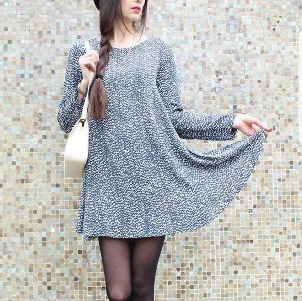 Zara Baby Doll Blue & White Long Sleeve Mini Dress